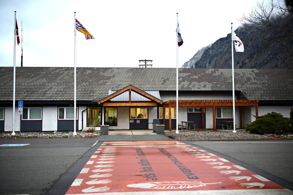 The Village of Keremeos municipal offices, with the Every Child Matters crosswalk connecting to Memorial Park. (Brennan Phillips / Keremeos Review)