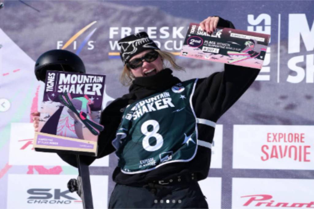 Vernon&rsquo;s Elena Gaskell was second at the World Cup Freestyle Ski Slopestyle event Thursday, March 19, in Tignes, France. (Instagram photo)